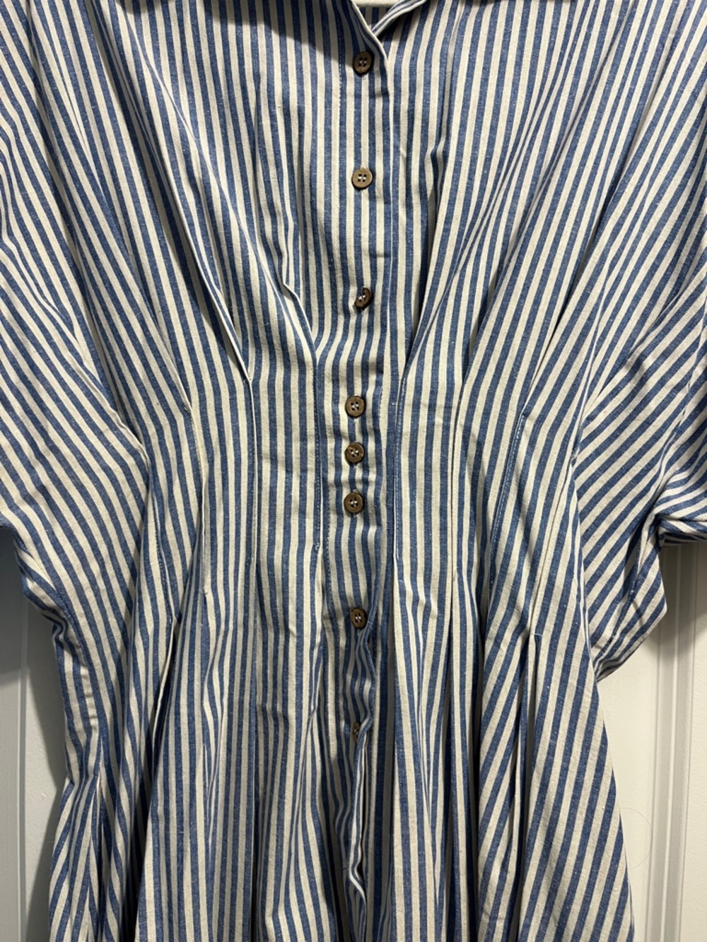 MIOU MUSE Blue & White Striped Button-Front Dress - Picture 2 of 9